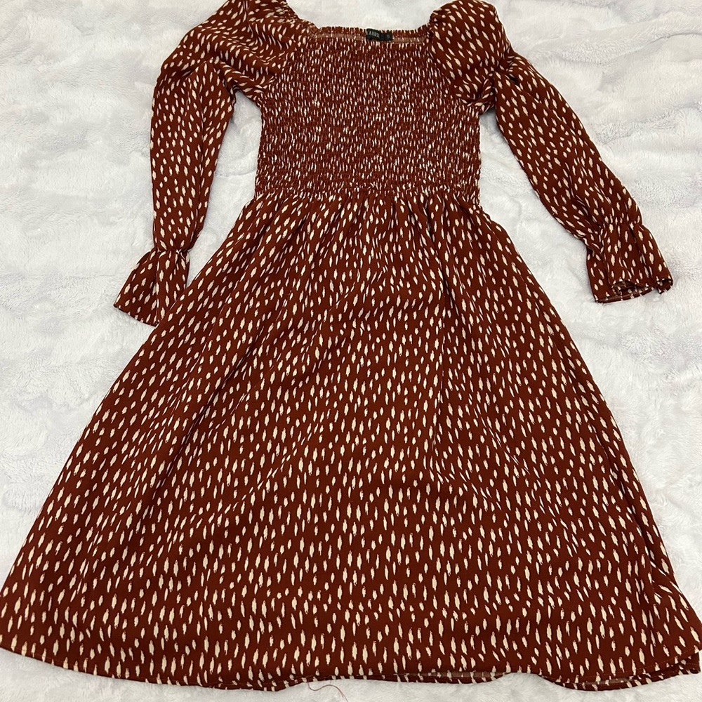 Mikarose Brown Patterned Long Sleeve Dress